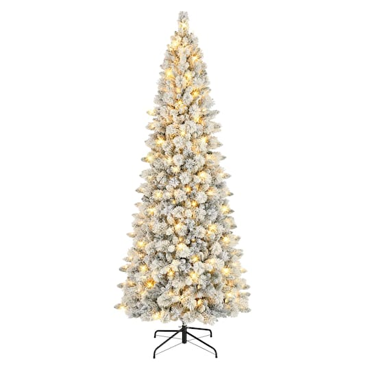9ft. Pre-Lit Flocked Alberta Spruce Artificial Christmas Tree, White LED Lights